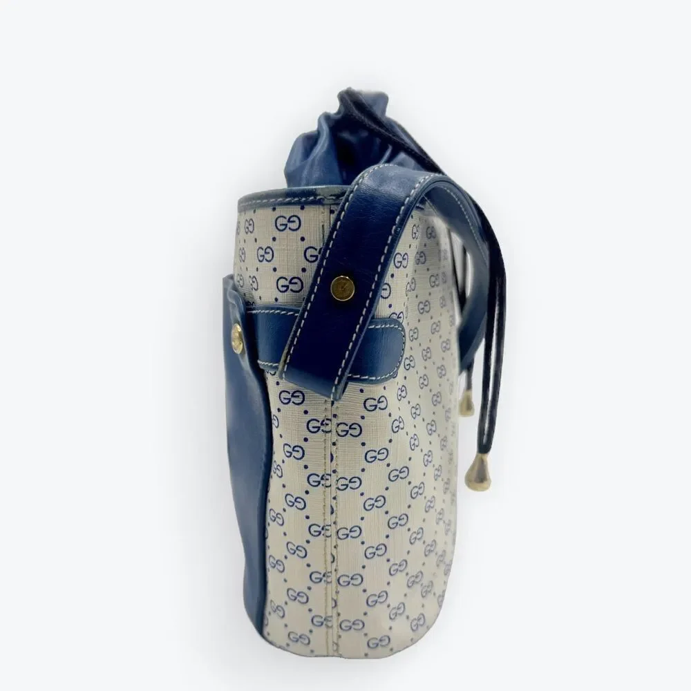 Auth Old Gucci Vintage Blue White Mini Supreme PVC Small Bucket Bag Cinch